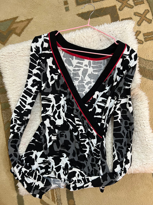 Abstract Print Plunge Neck Top