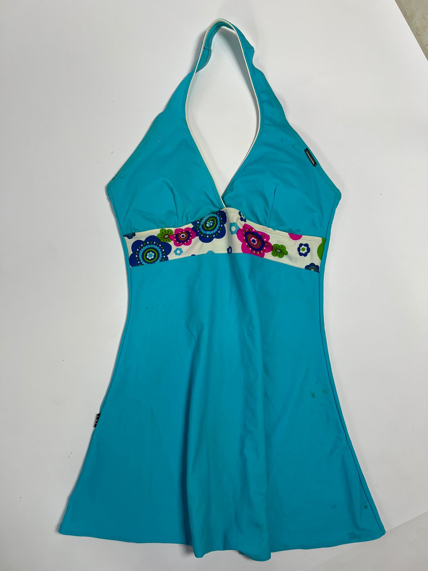 Turquoise Floral Halter Swim Dress