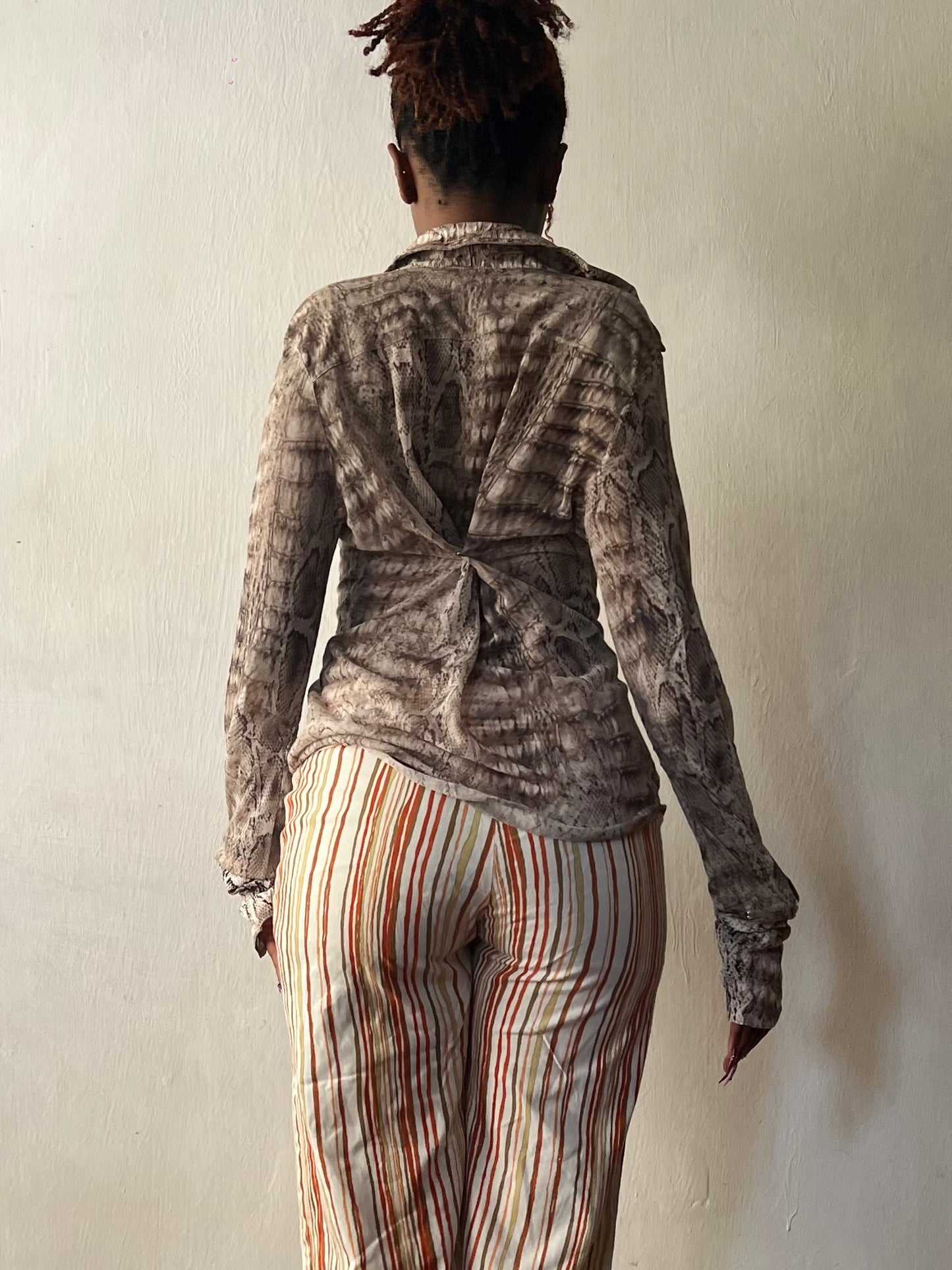 Beige snake print vintage blouse