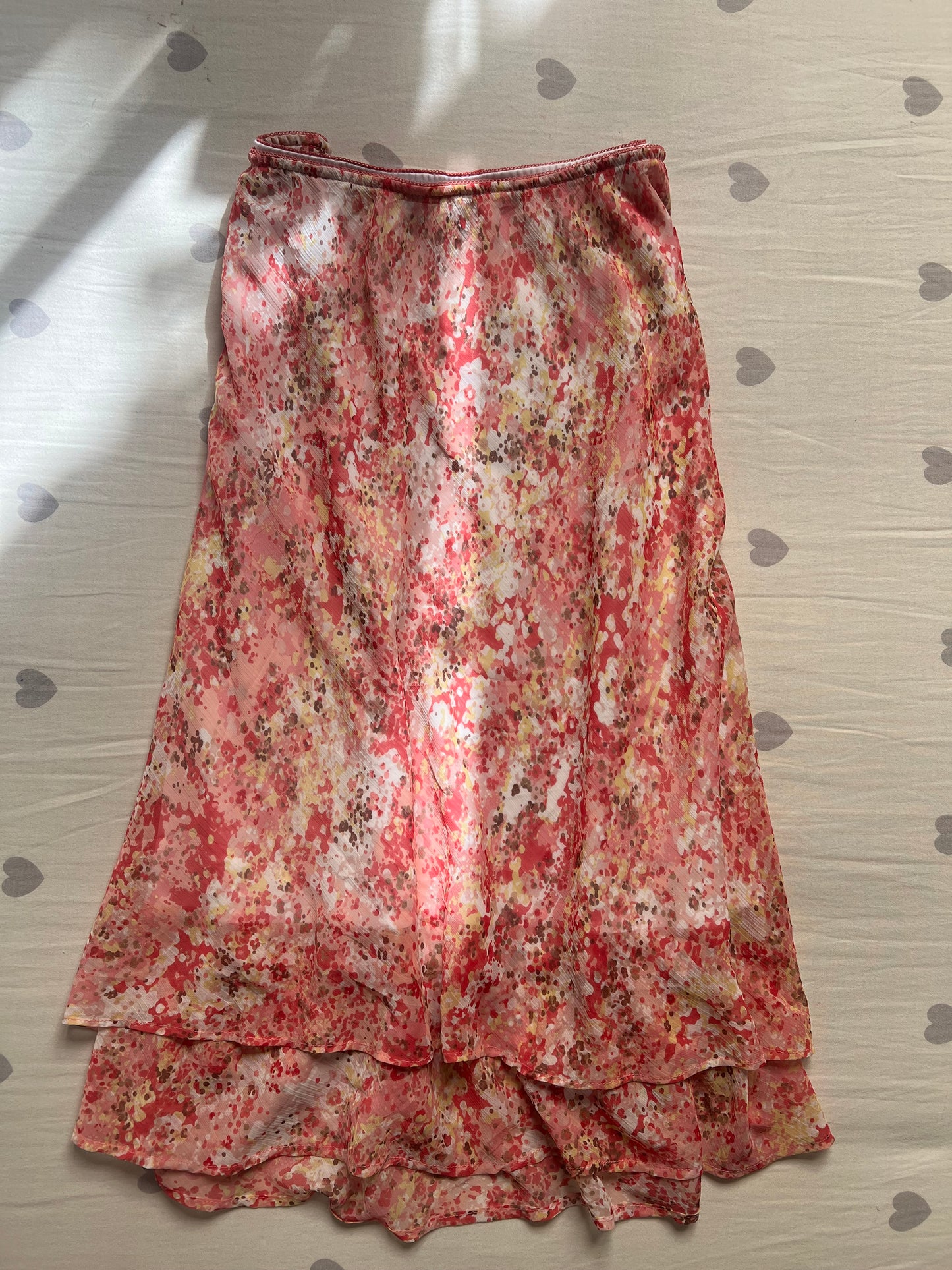 Pink floral print midi chiffon skirt