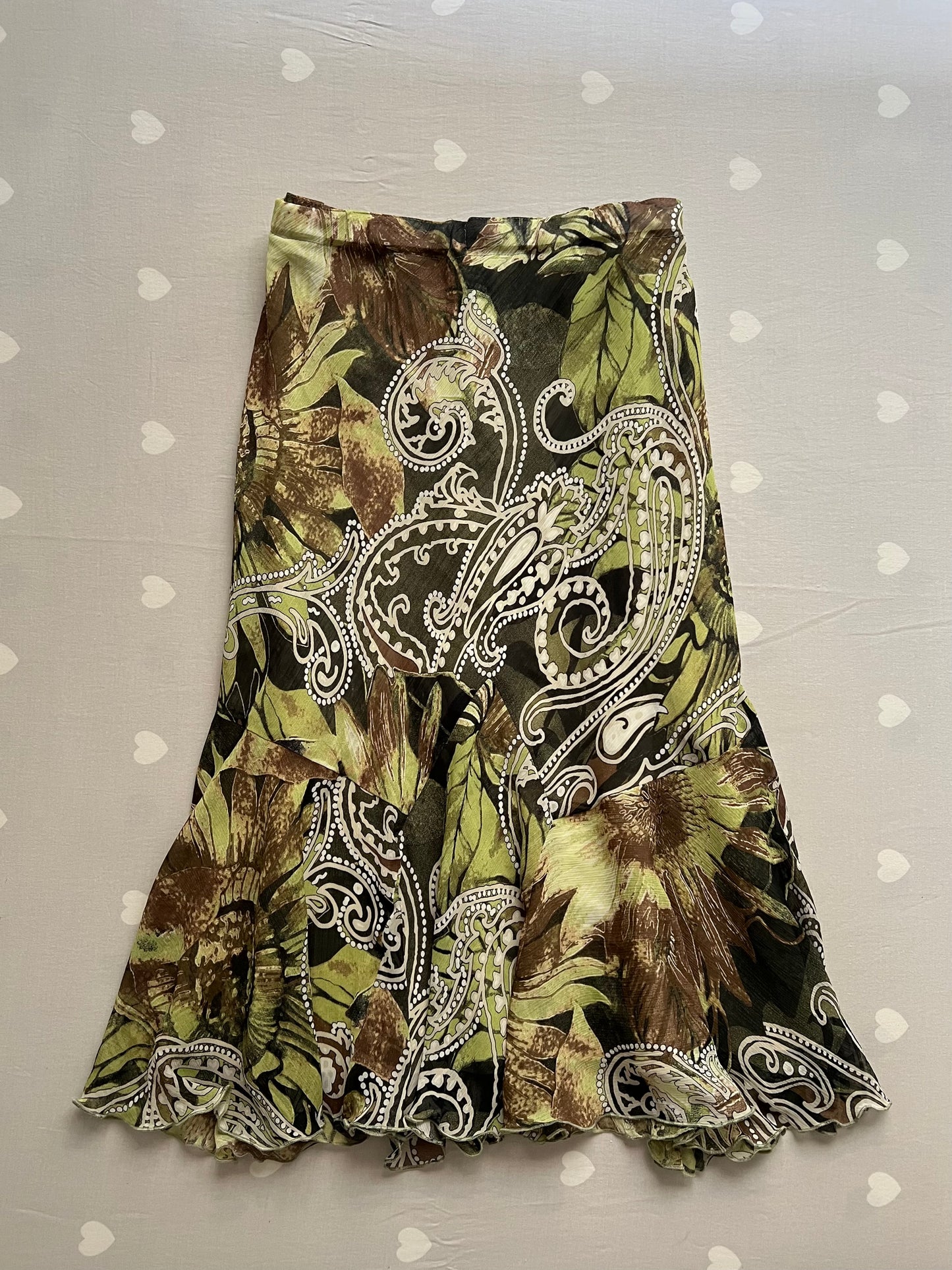 Green Boho Midi Skirt