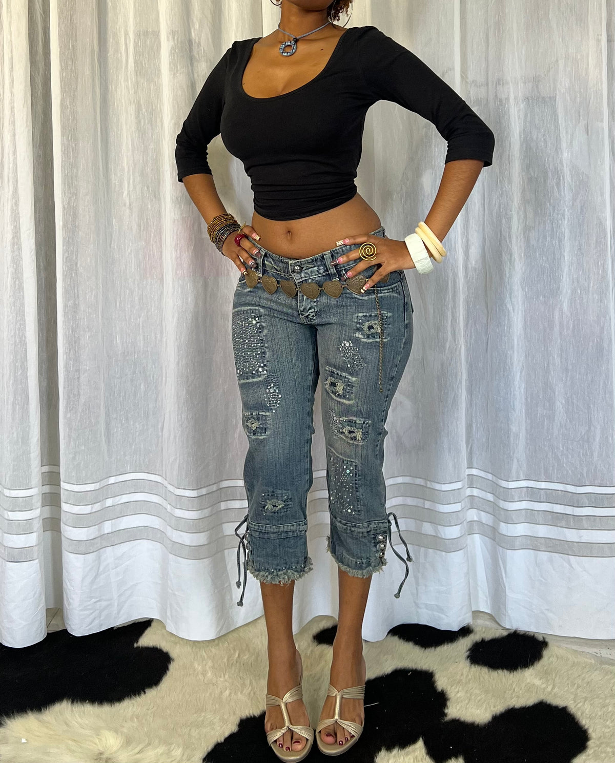 Y2K Embellished Capri Jeans
