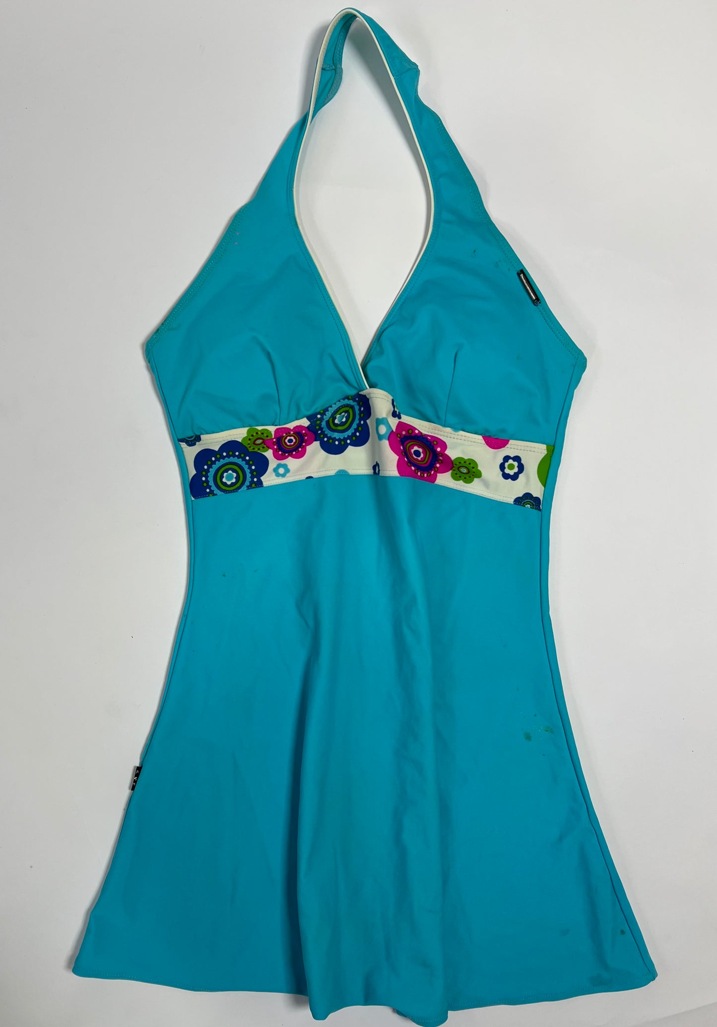 Turquoise Floral Halter Swim Dress