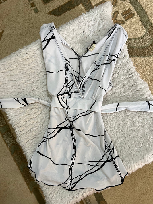 Abstract Monochrome Tie-Waist Top