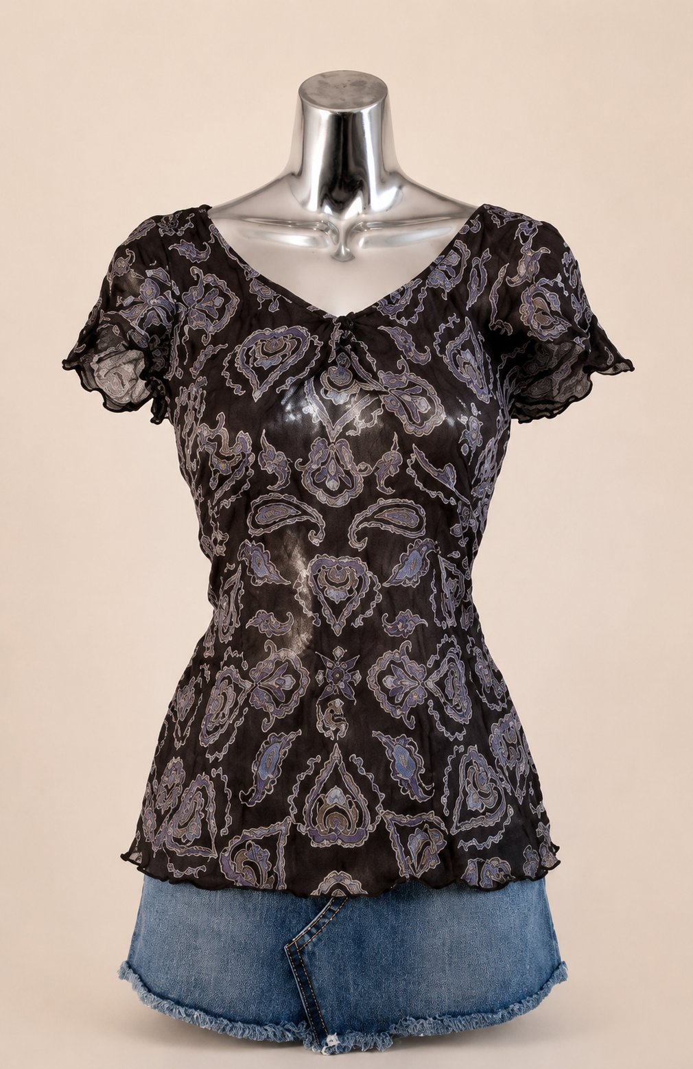 Sheer Paisley Flutter Sleeve Top
