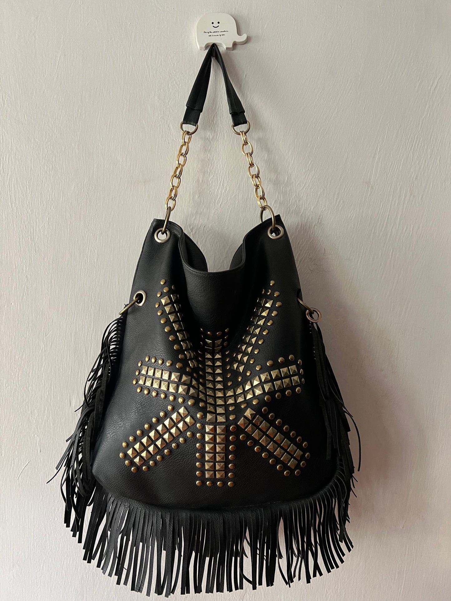 Studded Fringe Hobo Bag