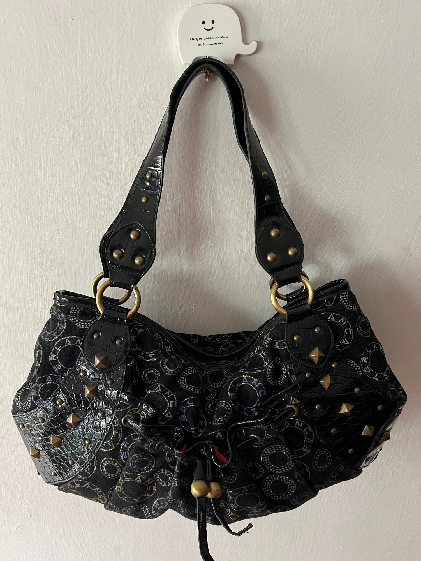 Vintage Studded Jacquard Hobo Bag
