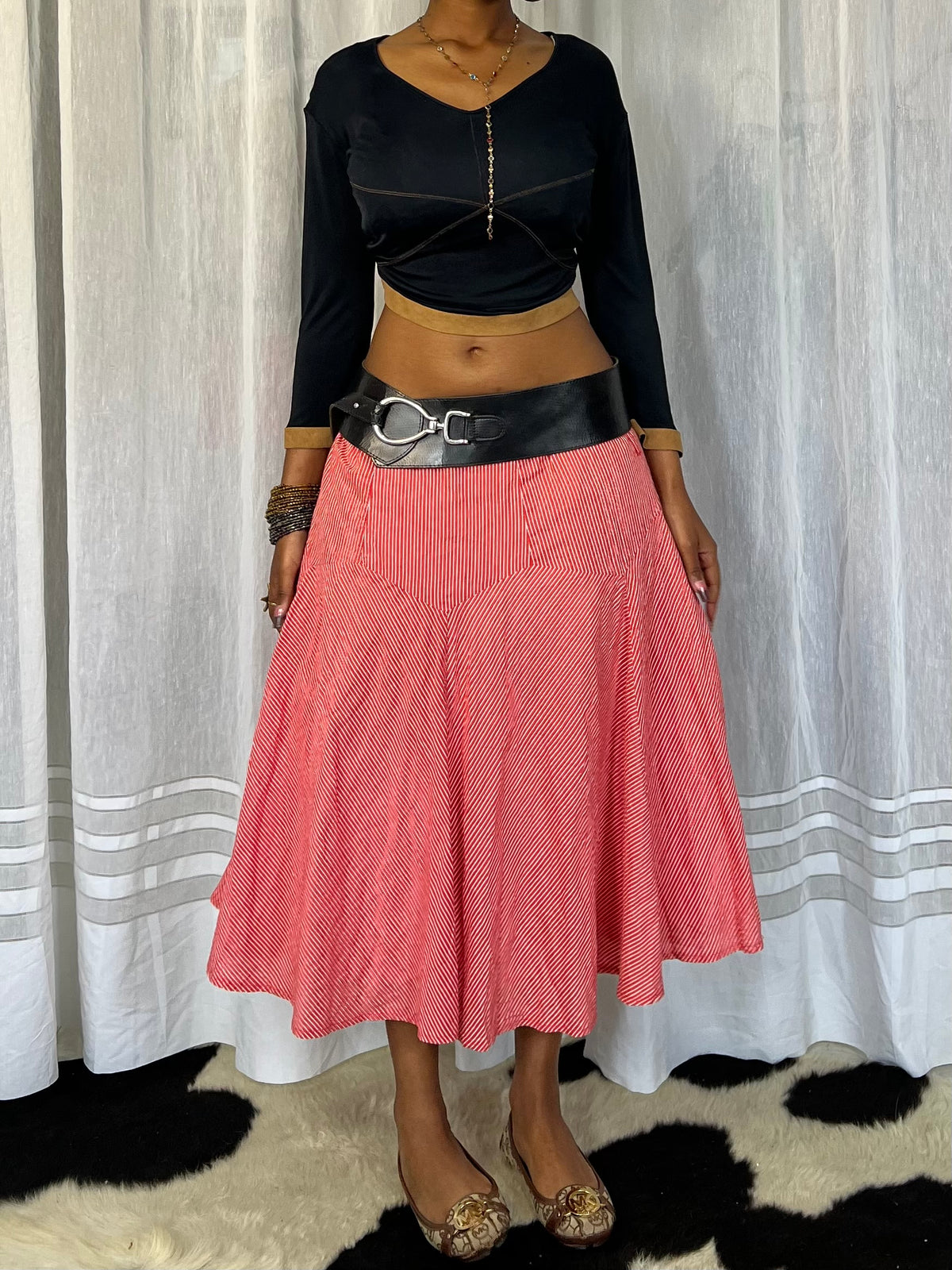 Striped midi skirt