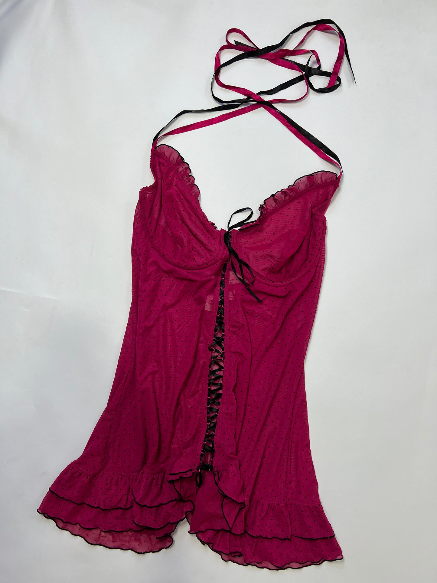 Polka Dot Lace-Up Halter Dress Top
