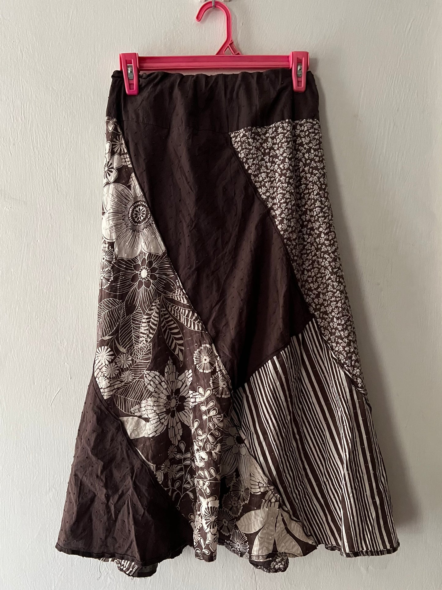 Earthy patchwork maxi skirt