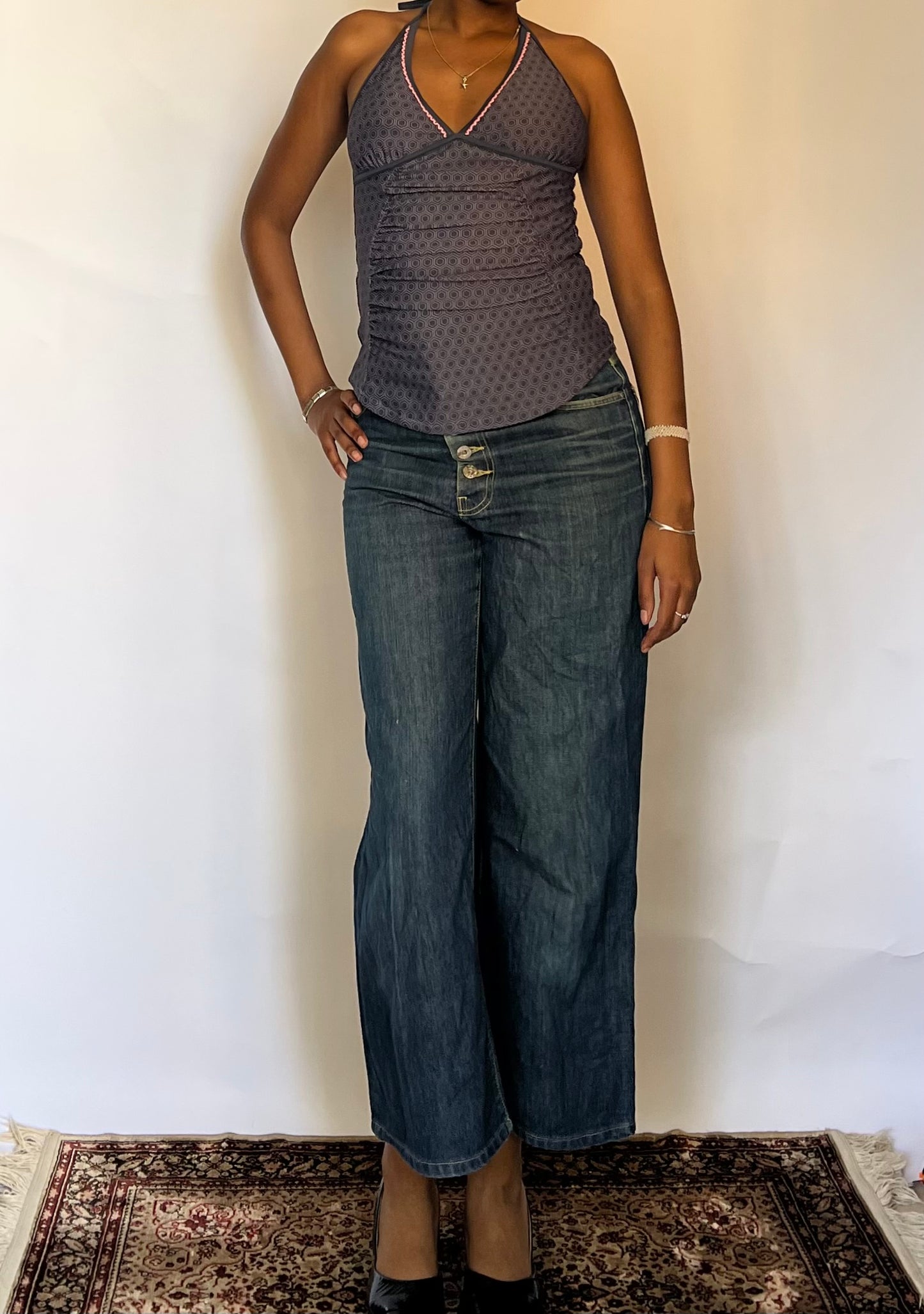 Black graphic halter top