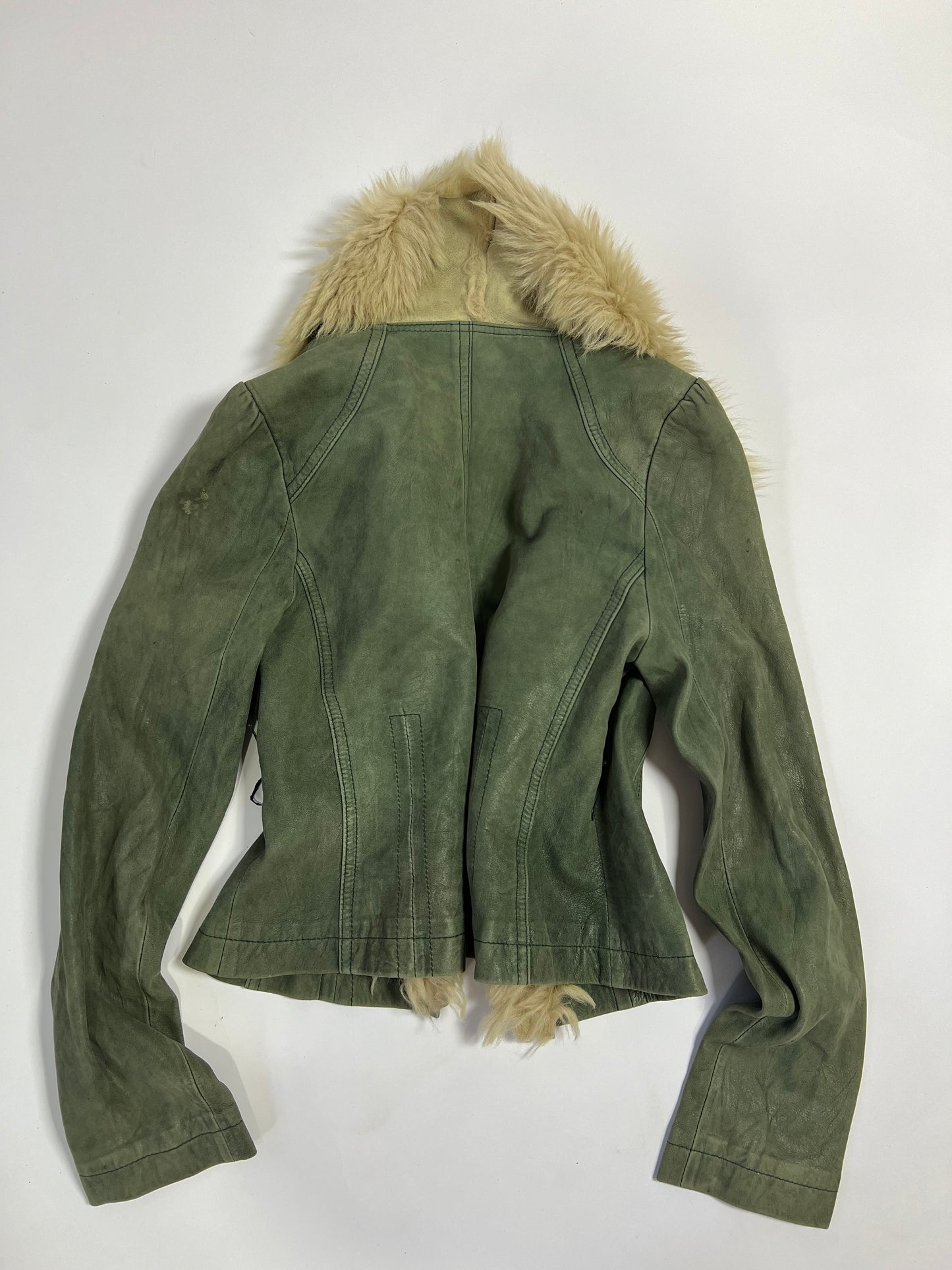 Green fur trimmed coat