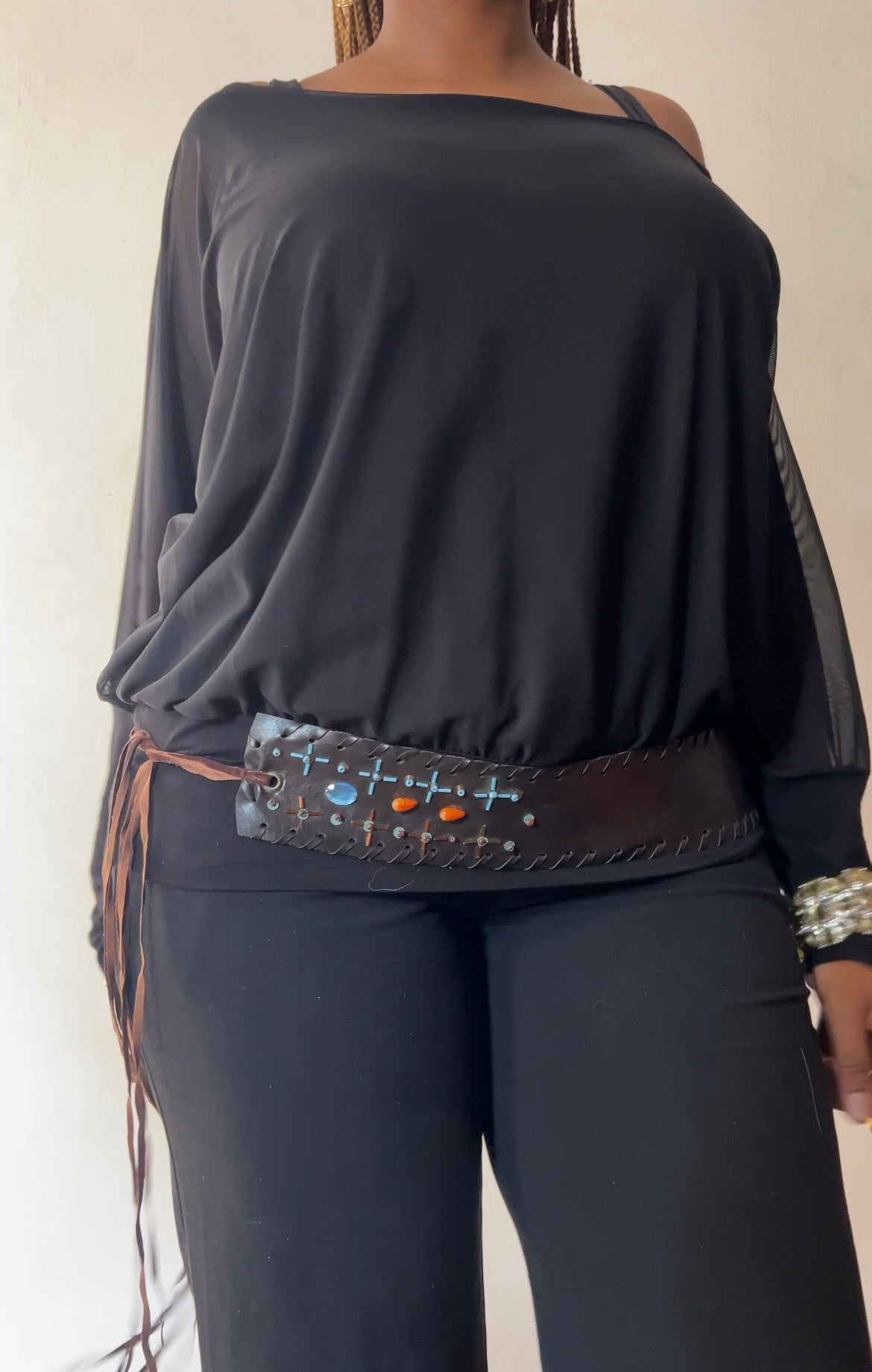Beaded Wide fitted fringe belt