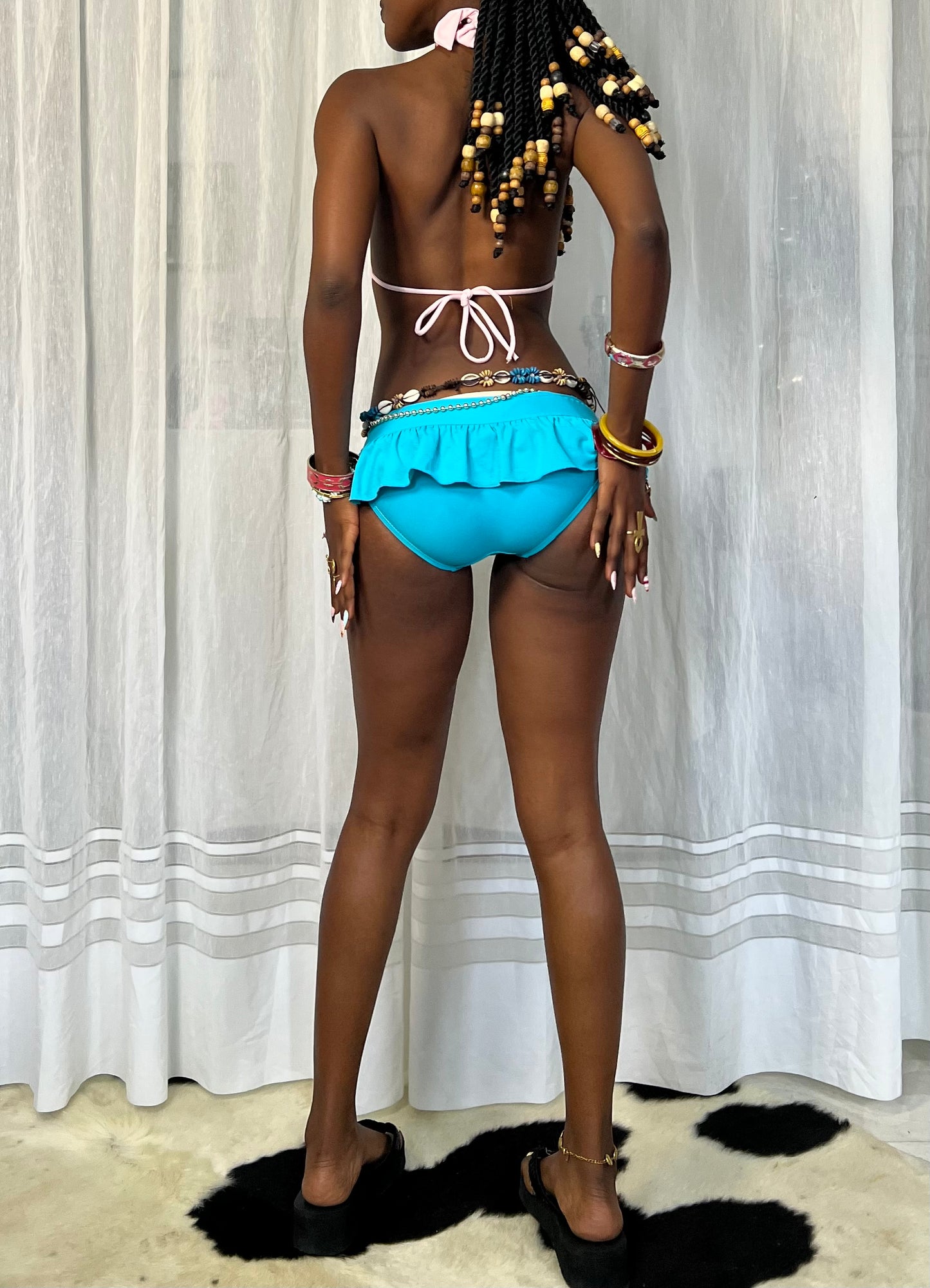 Turquoise Ruffle Micro Skirt