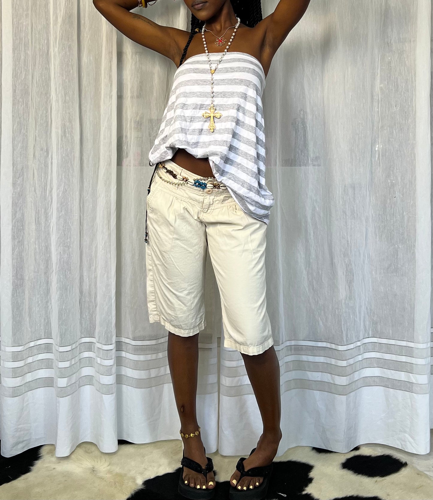 Grey Striped bandeau Top