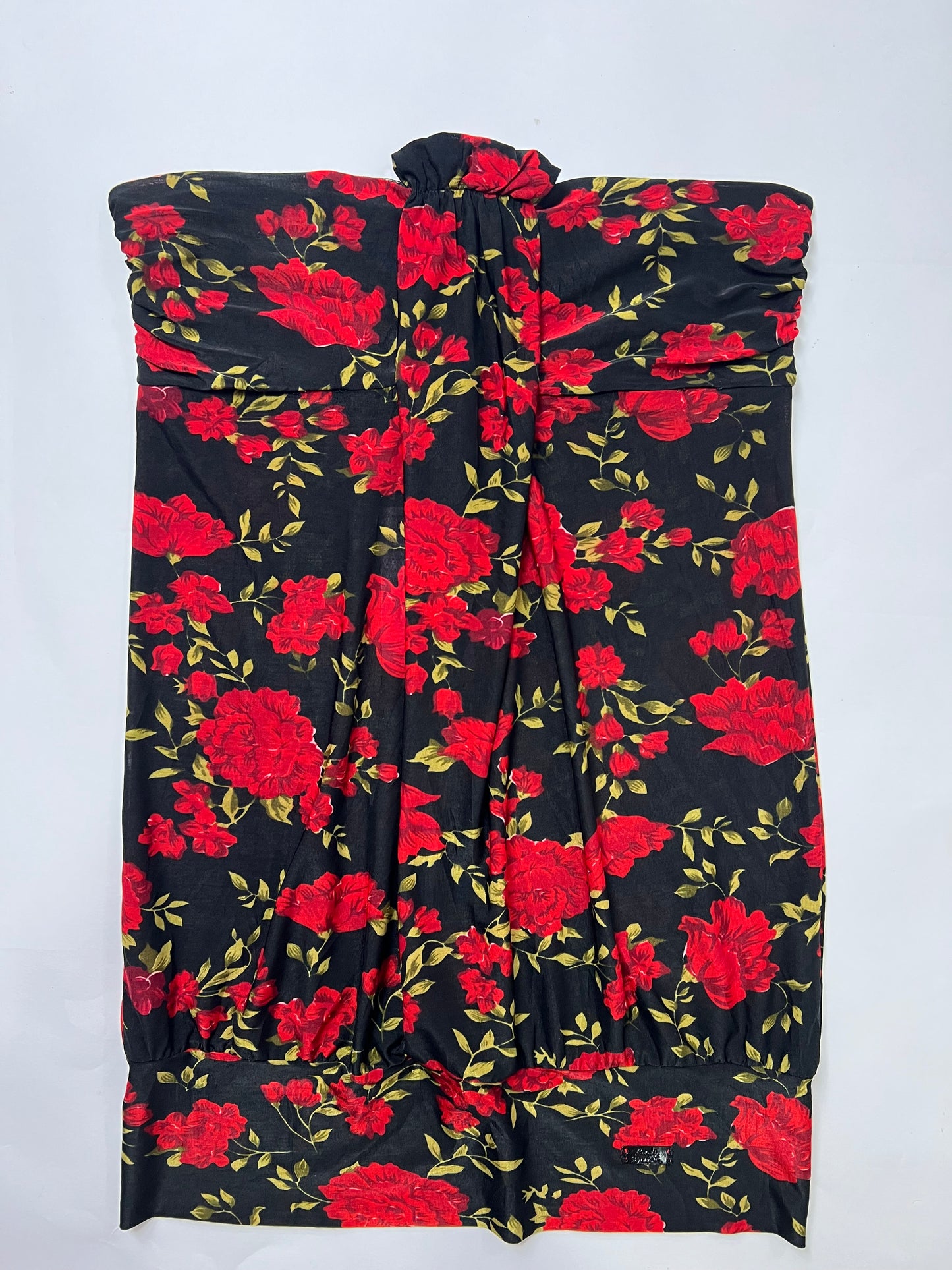 Black & Red Floral Halter Bandeau Top