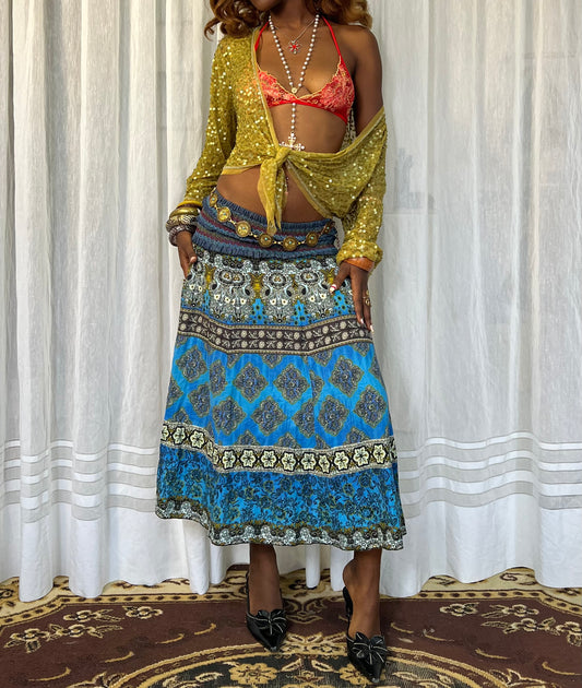 Bohemian Patchwork Midi Skirt