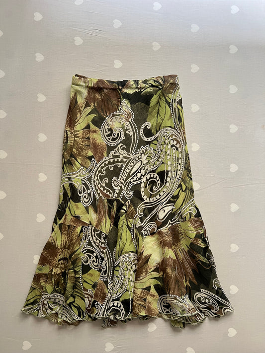 Green Boho Midi Skirt