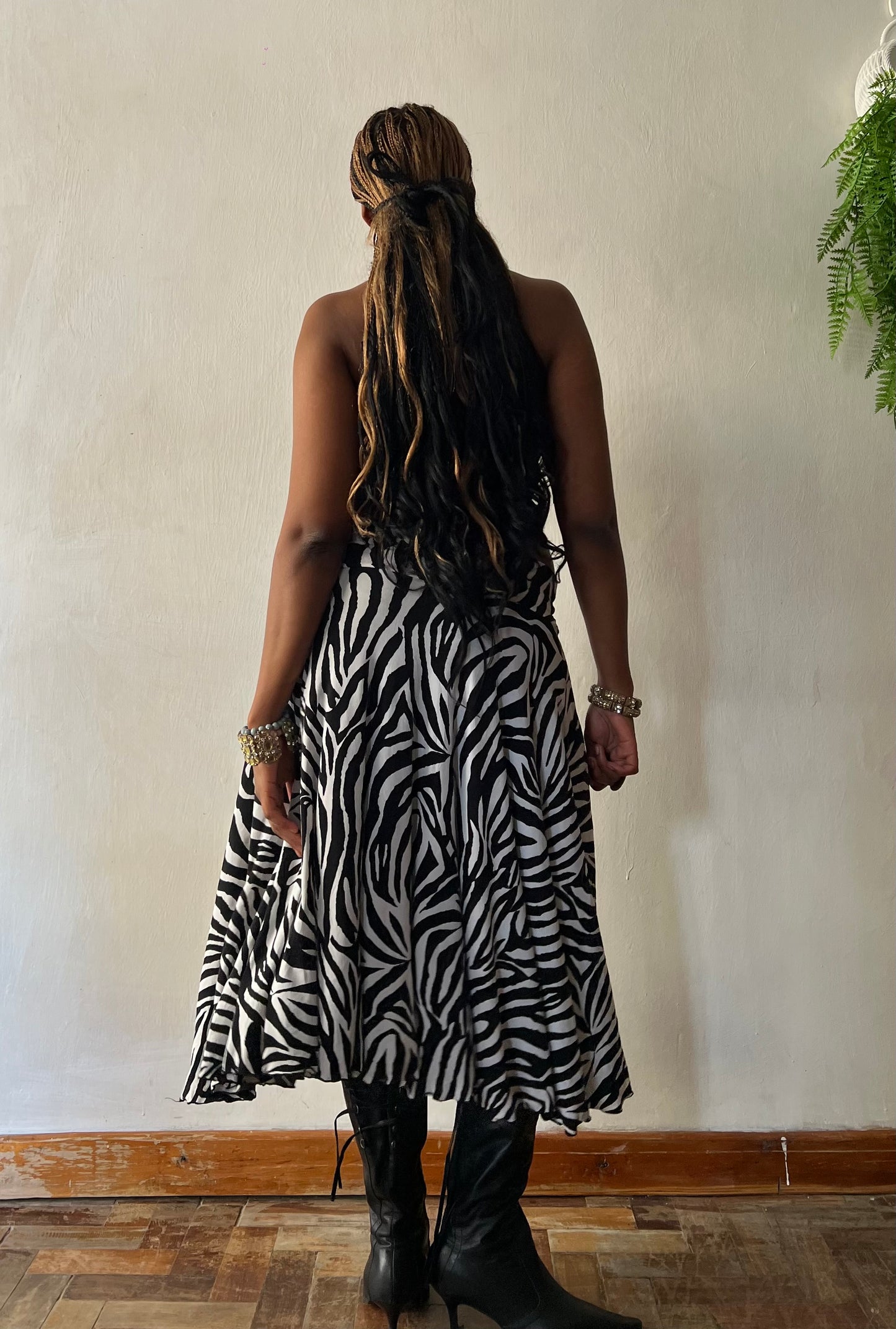 Zebra Print Slinky Midi Skirt
