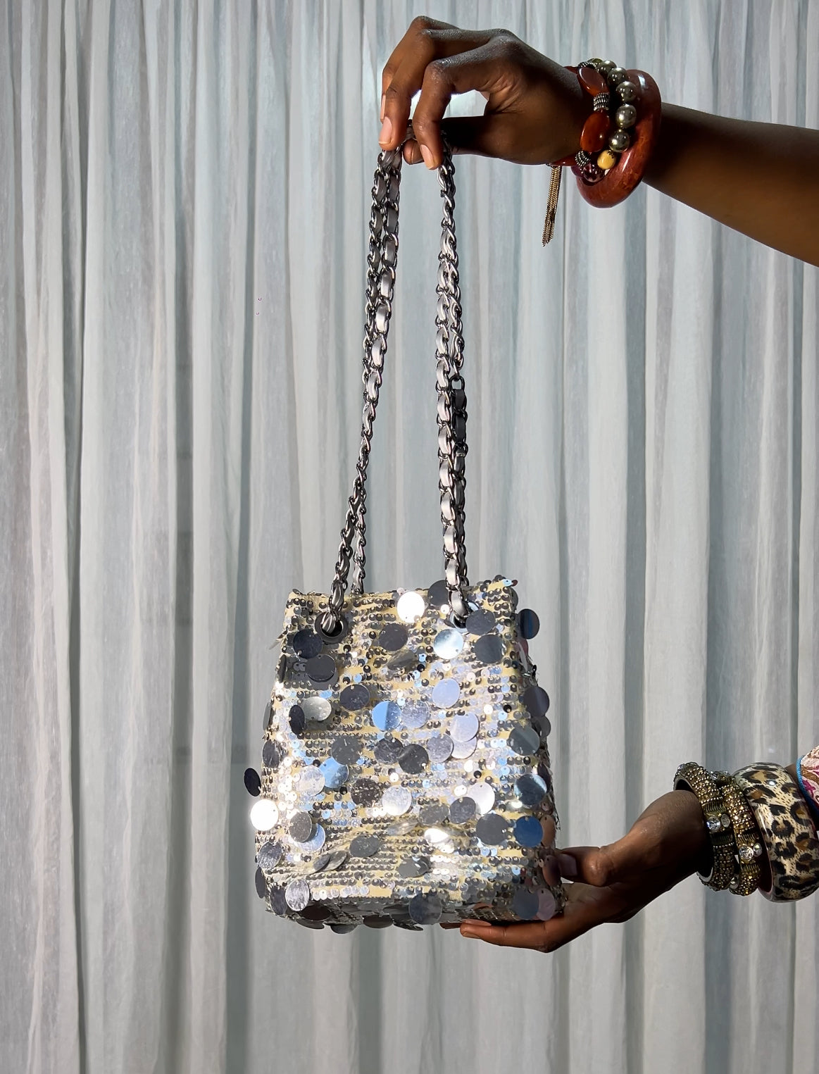 Silver Sequin Shoulder Bag