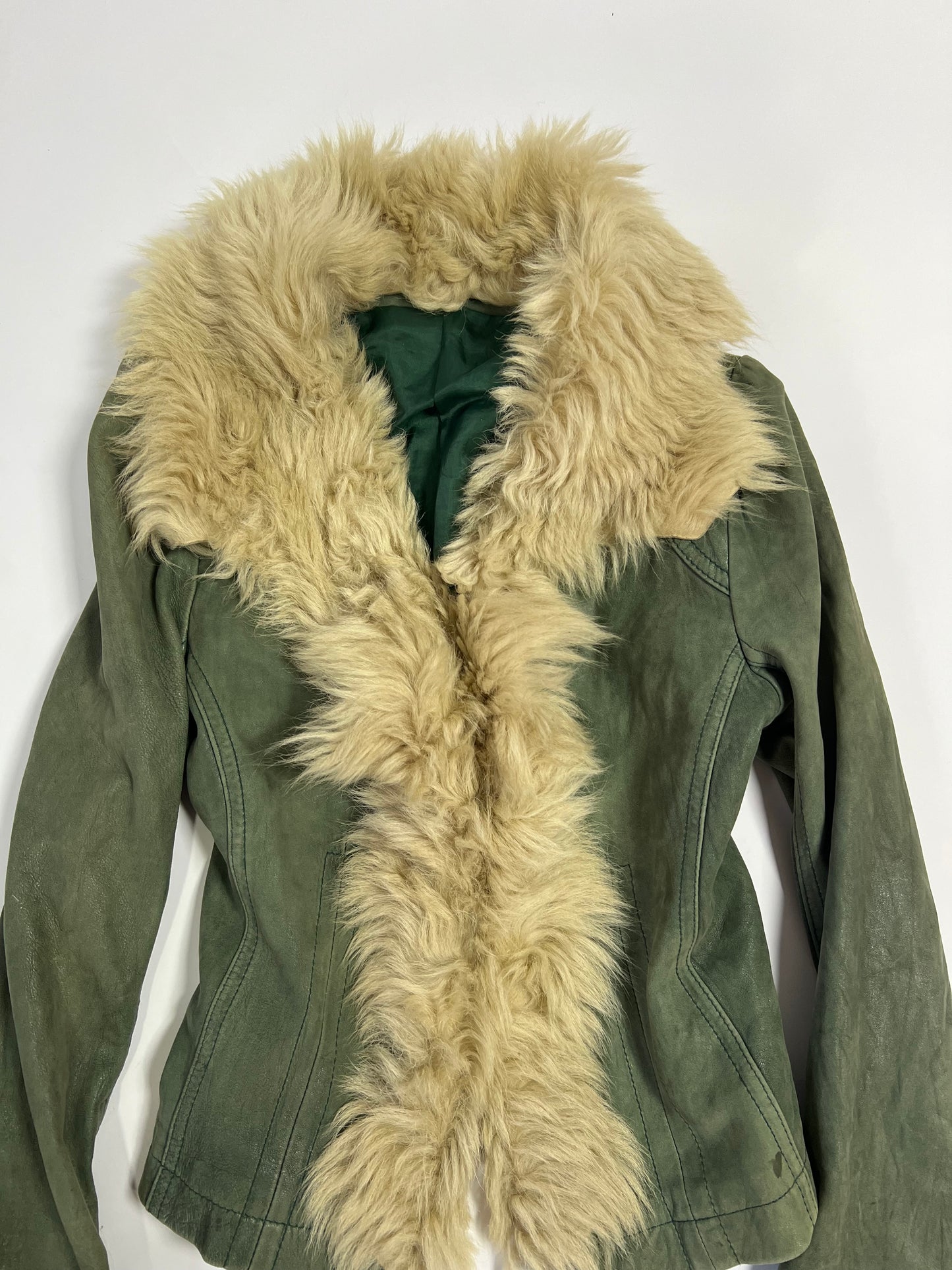 Green fur trimmed coat
