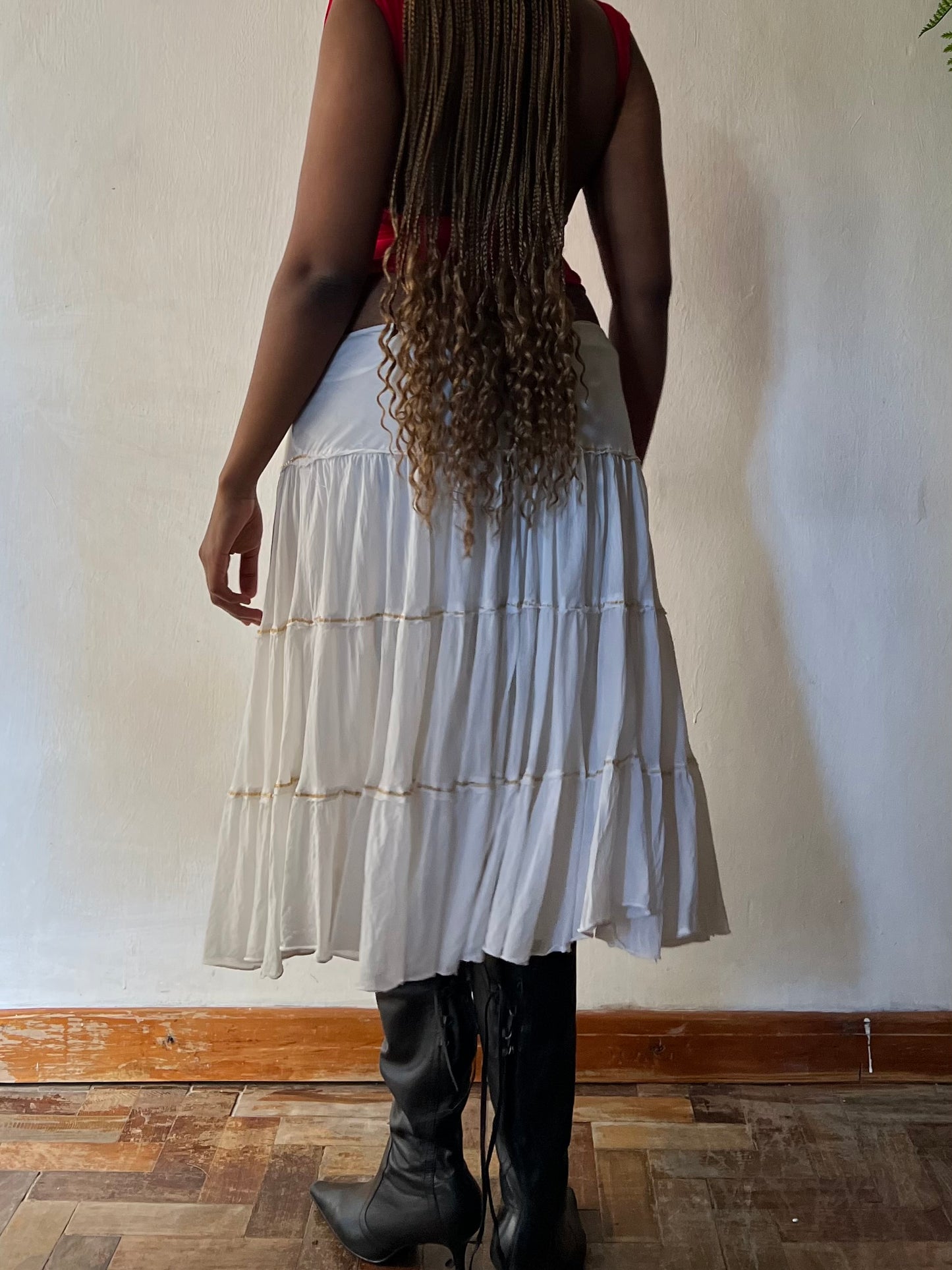 Beaded Tiered Midi Skirt