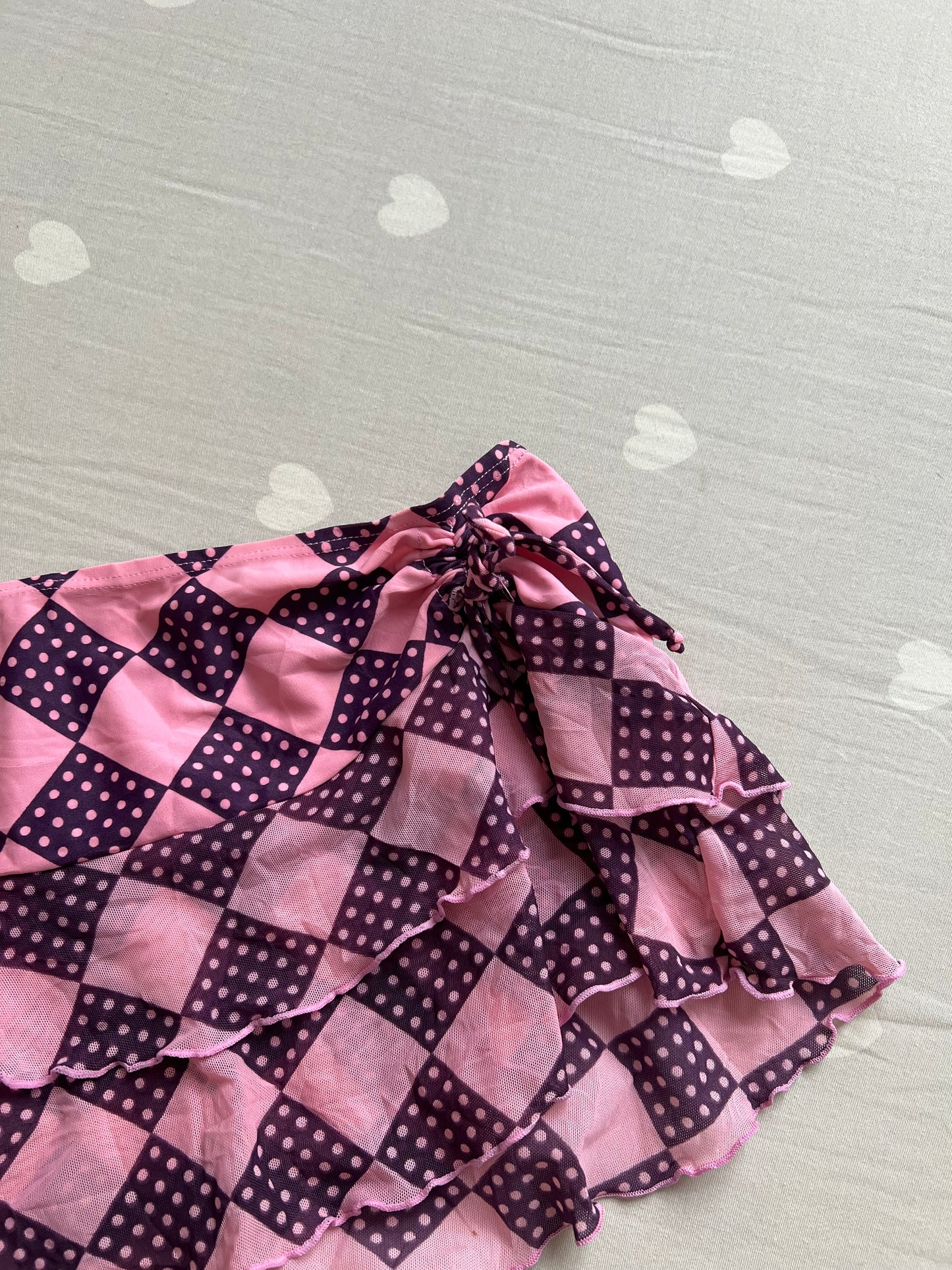 Pink Tiered and ruffled micro skirt