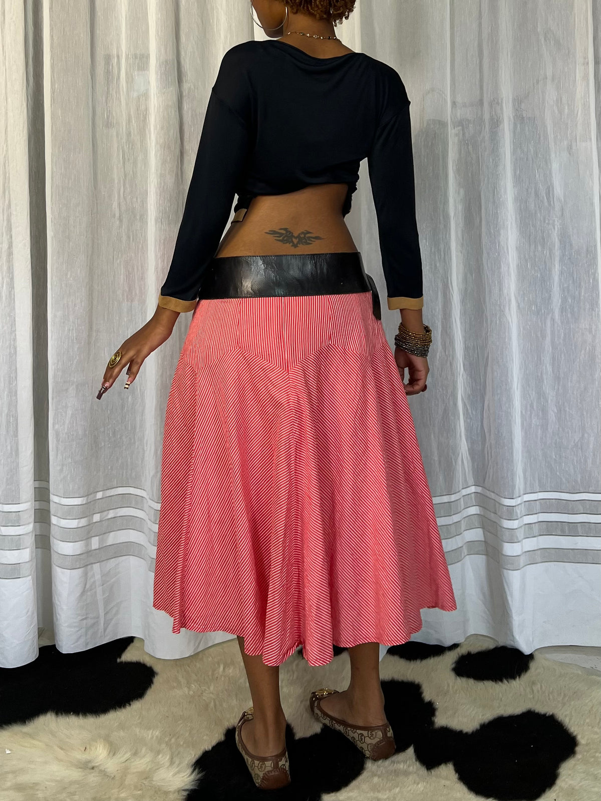 Striped midi skirt
