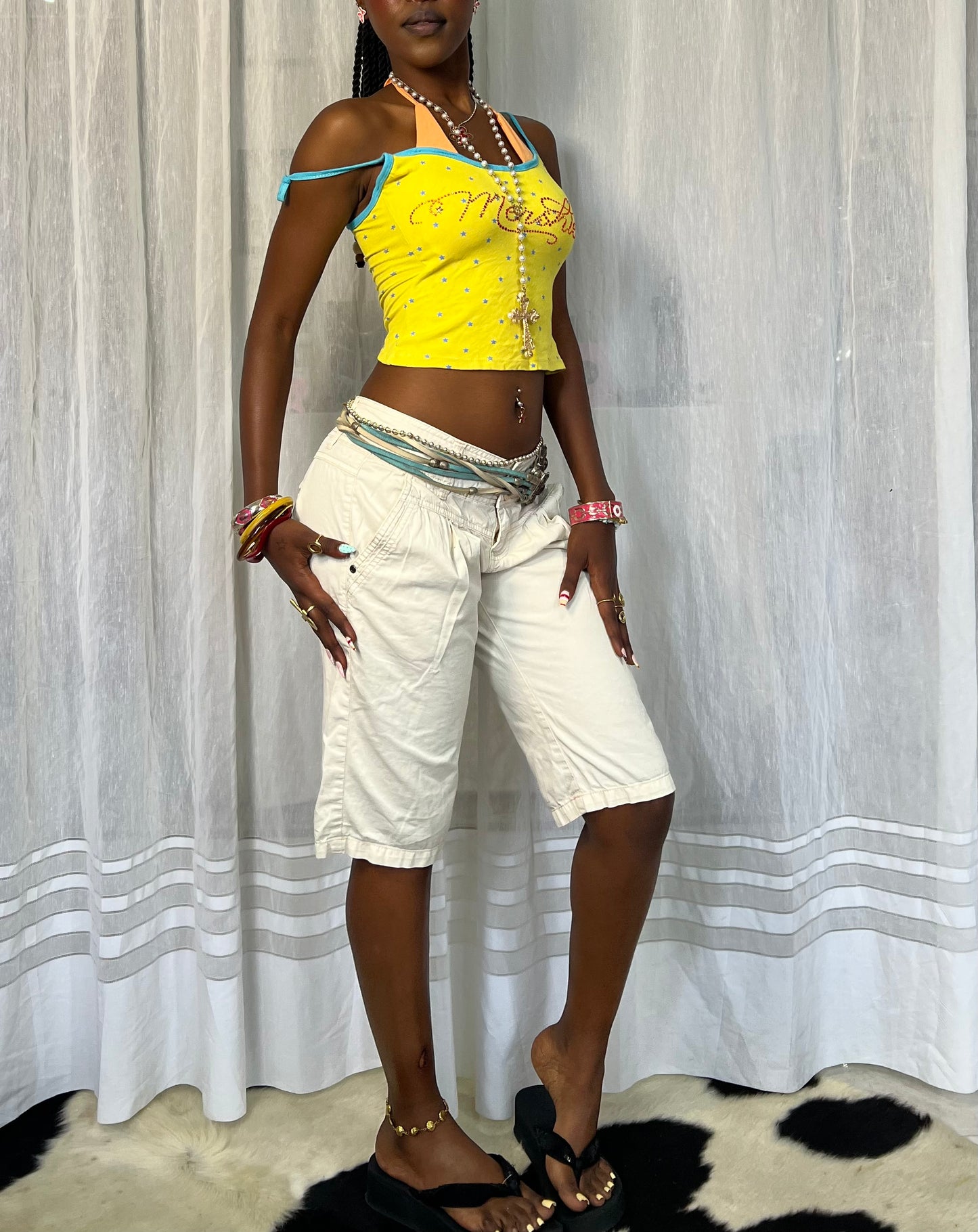 Cream Cotton Capri Pants