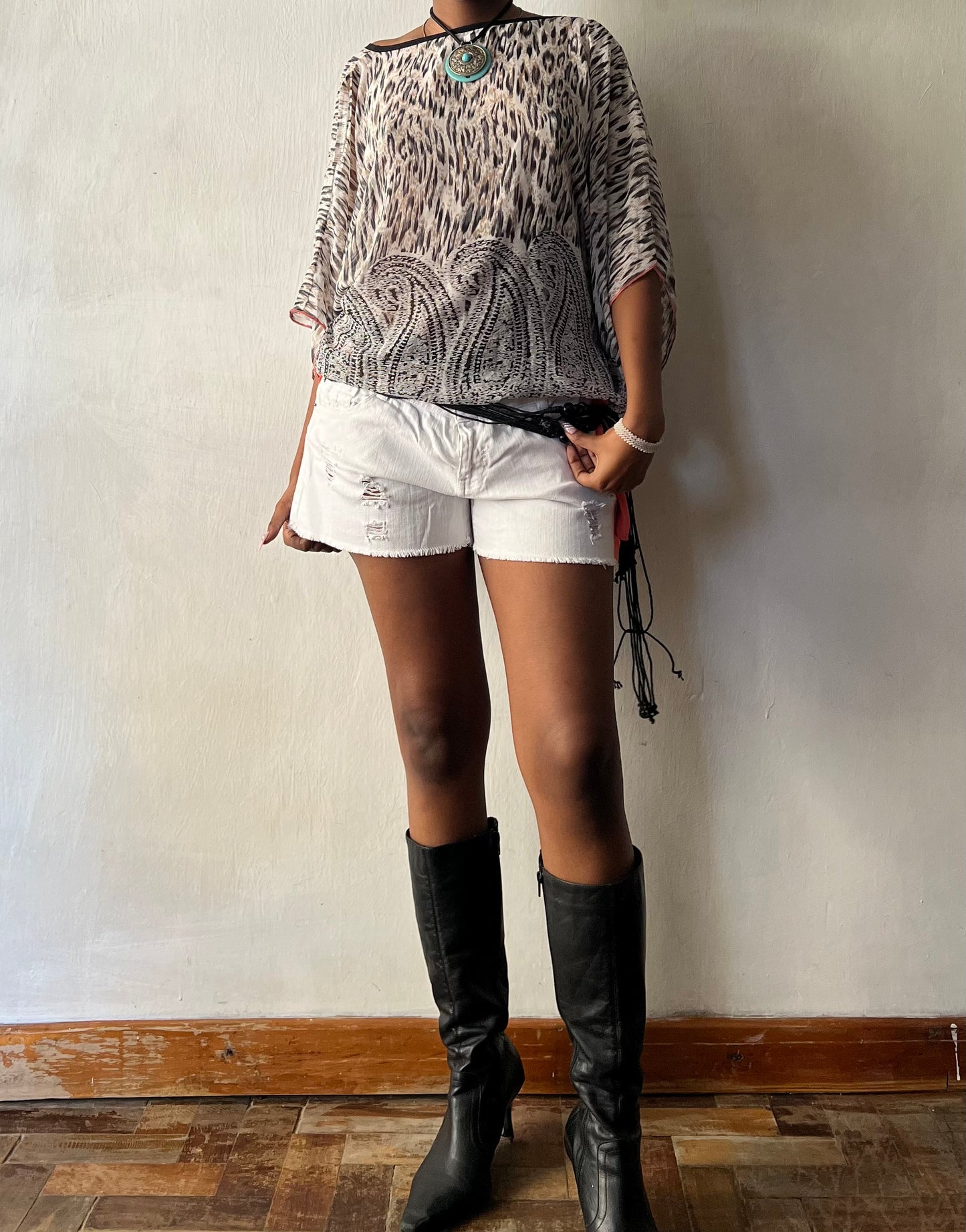 Leopard print sheer boho top