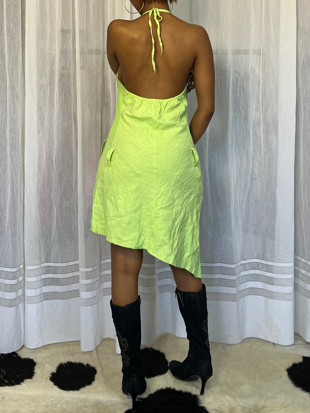 Asymmetrical Green Linen Dress