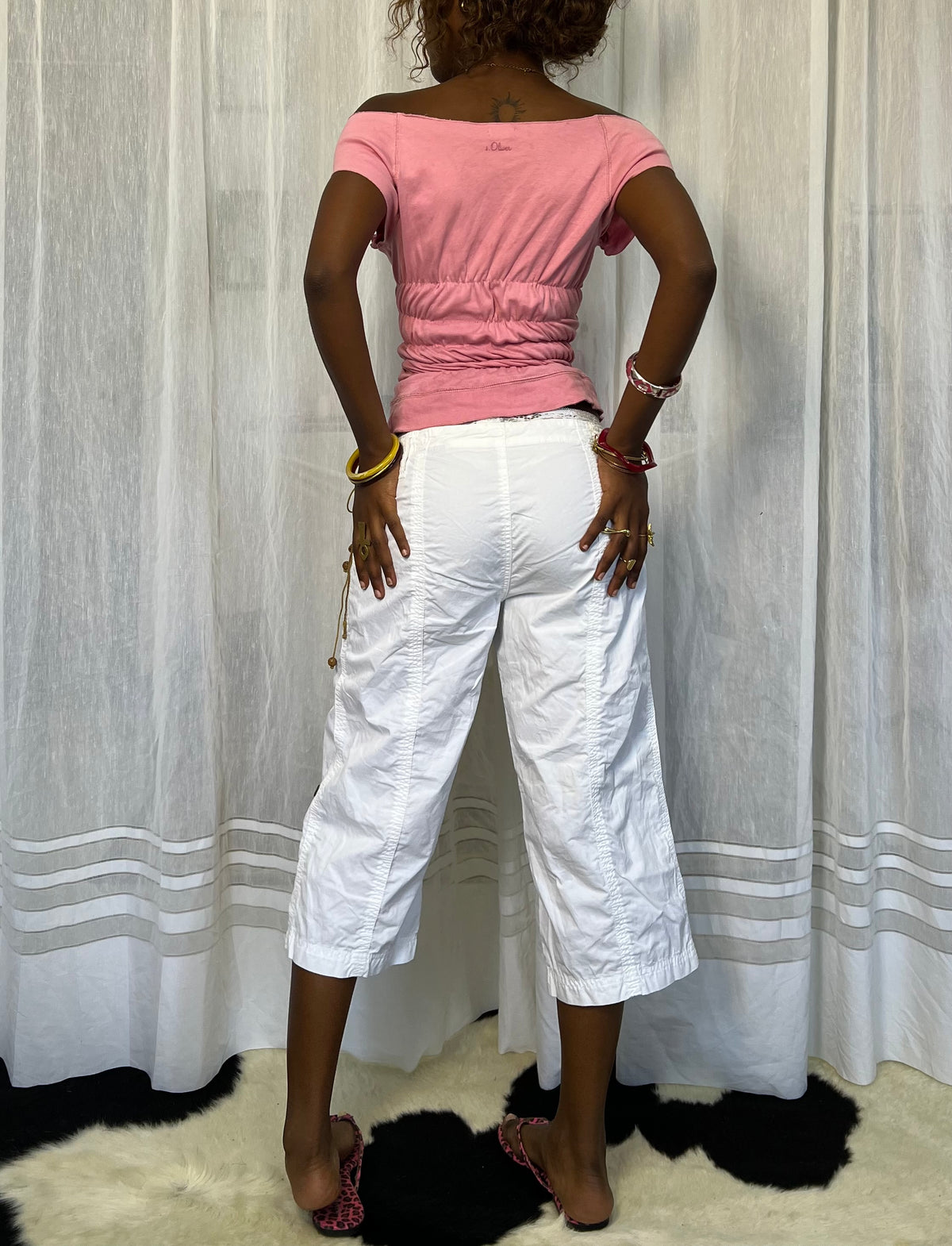 Pink Ruched Off-Shoulder Top