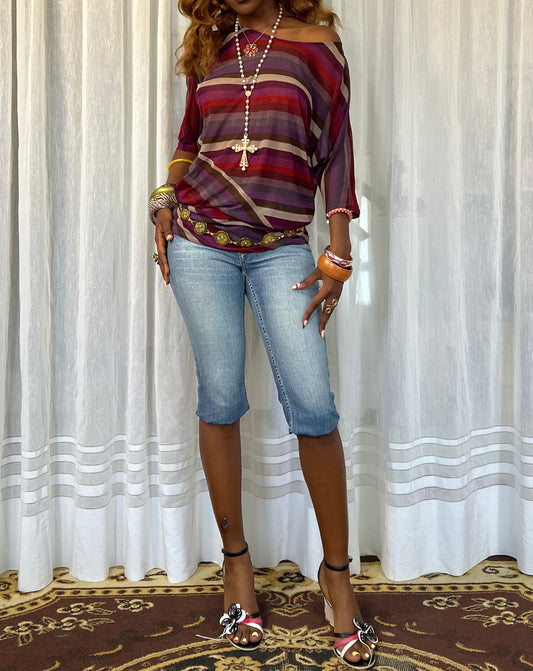 Sheer Striped Batwing Top