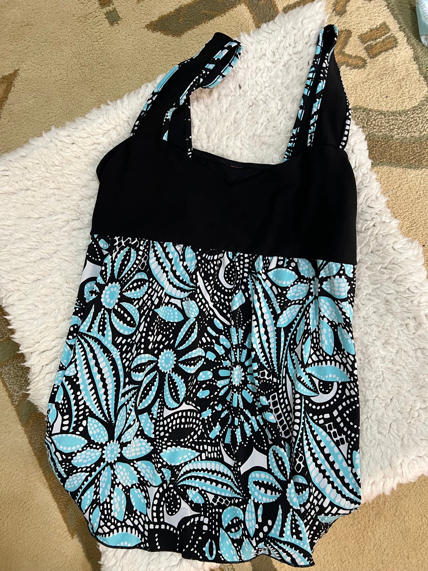 Aqua Floral Babydoll Top
