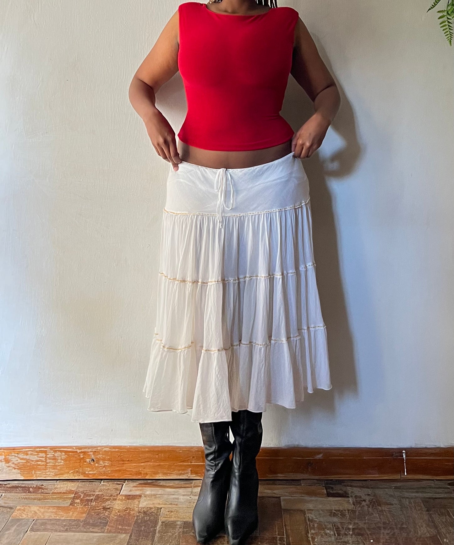 Beaded Tiered Midi Skirt