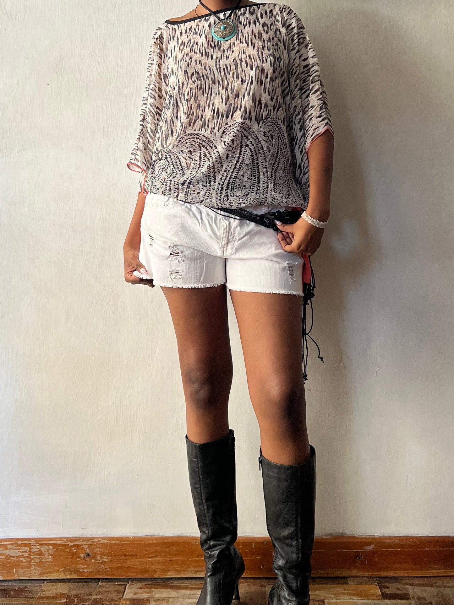 Leopard print sheer boho top