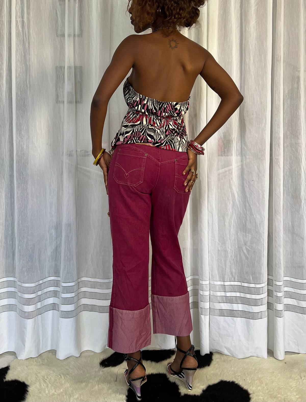 Burgundy Contrast-Cuff Trousers