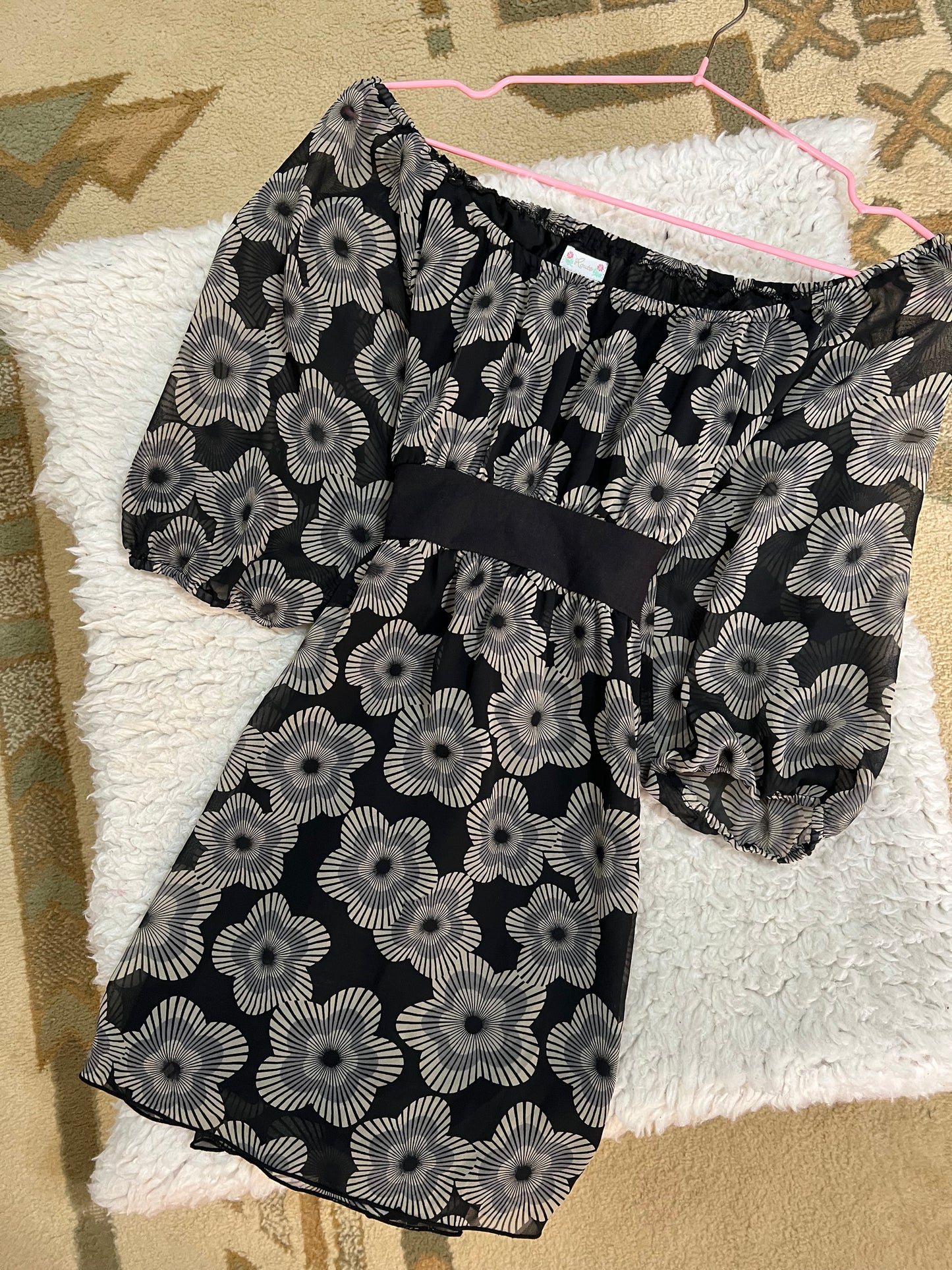 Monochrome Floral Off-Shoulder Top