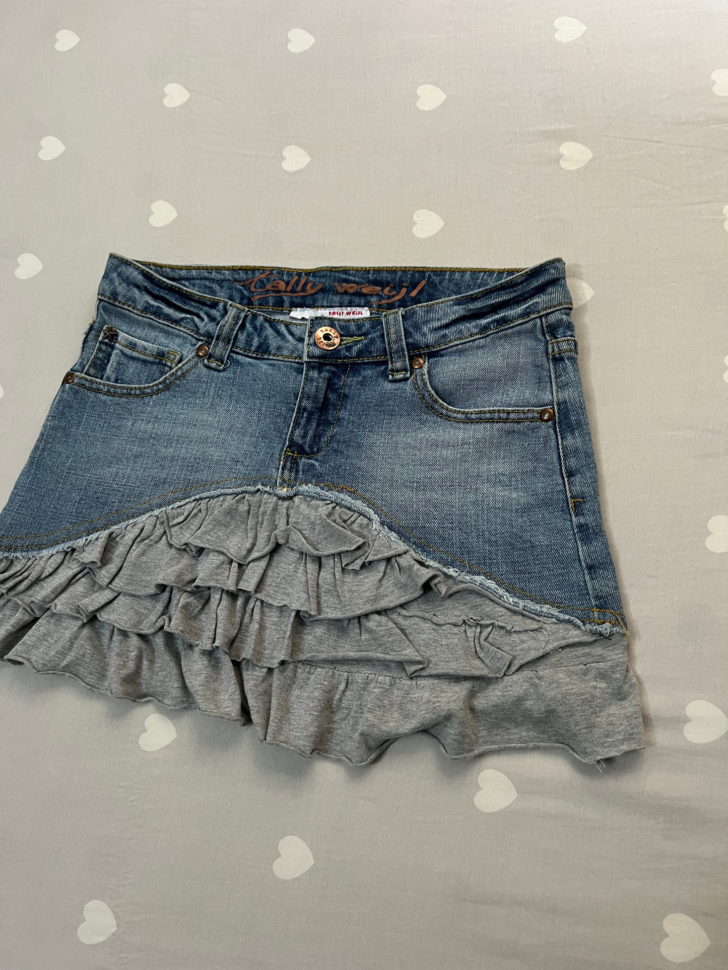 Reworked denim mini skirt