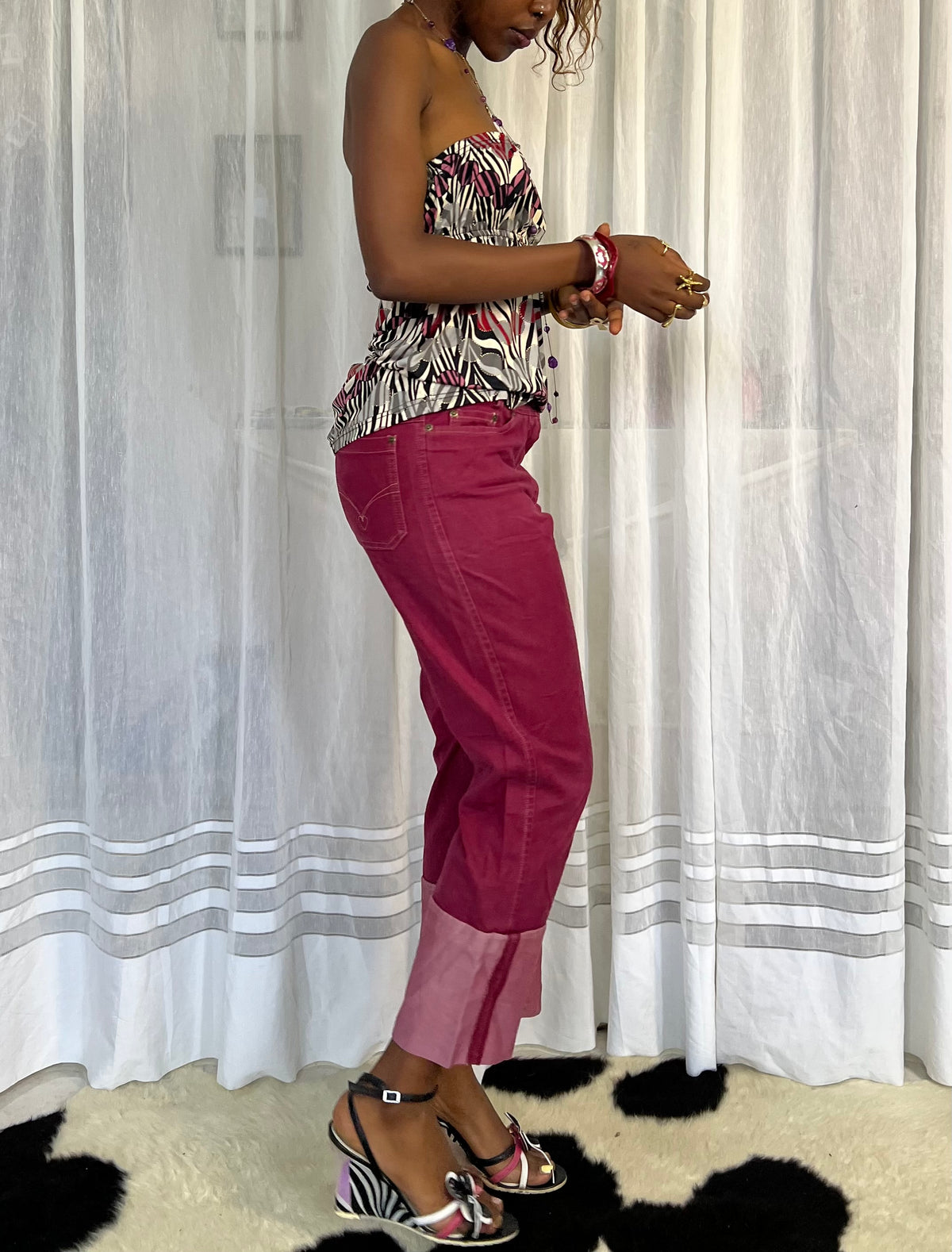Burgundy Contrast-Cuff Trousers