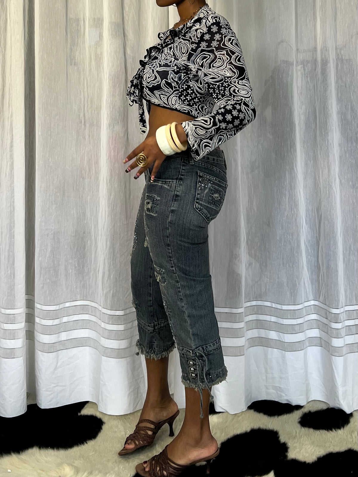 Paisley print tie front top