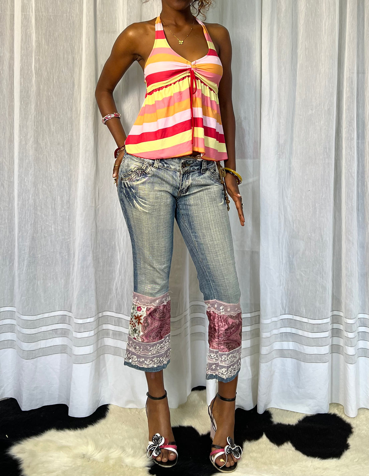 00s Striped Halter Top