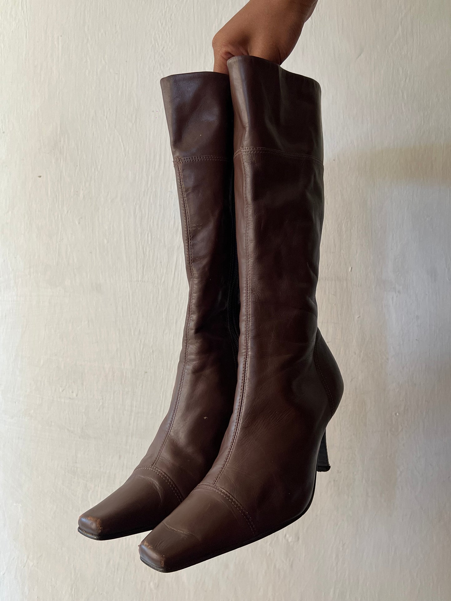 Square Toe Leather Boots