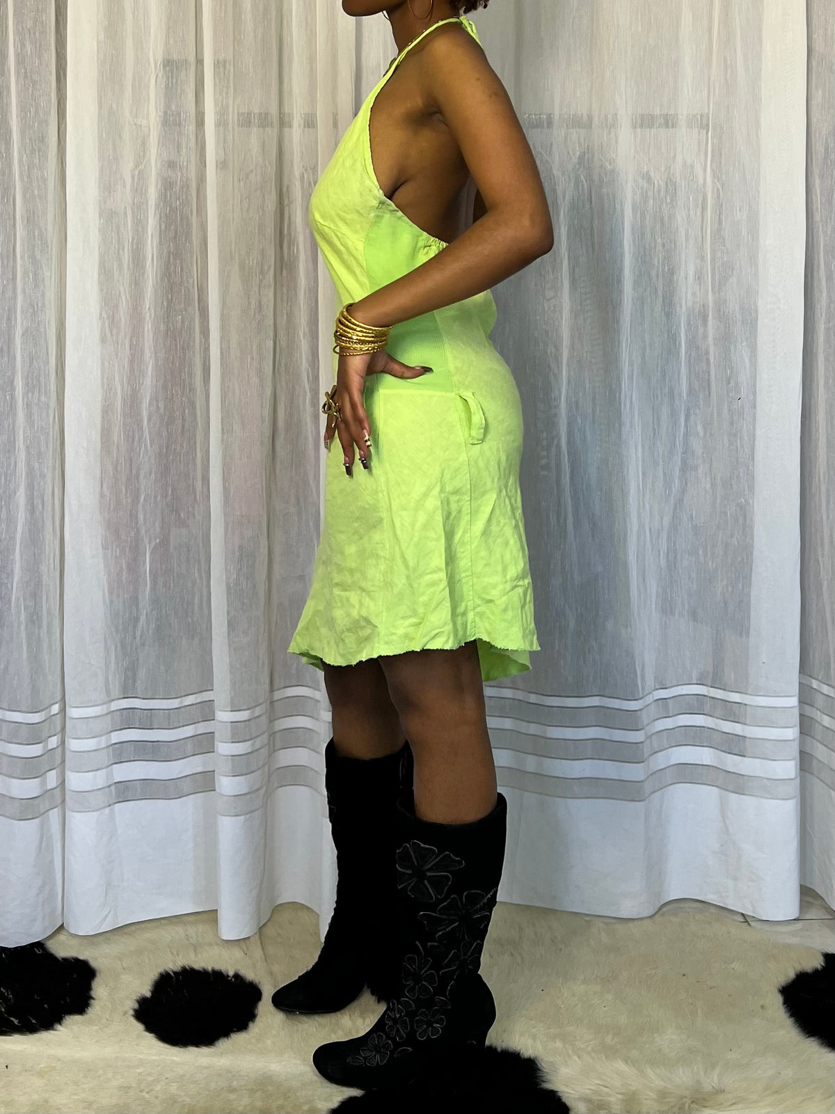 Asymmetrical Green Linen Dress