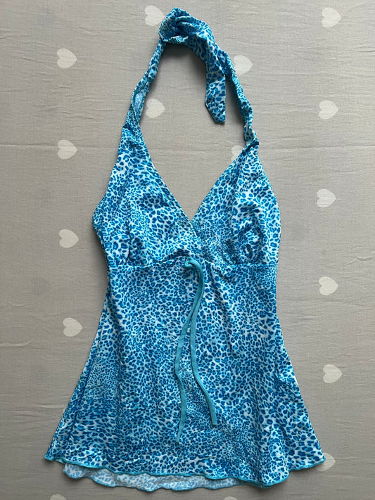 Blue leopard print halter top