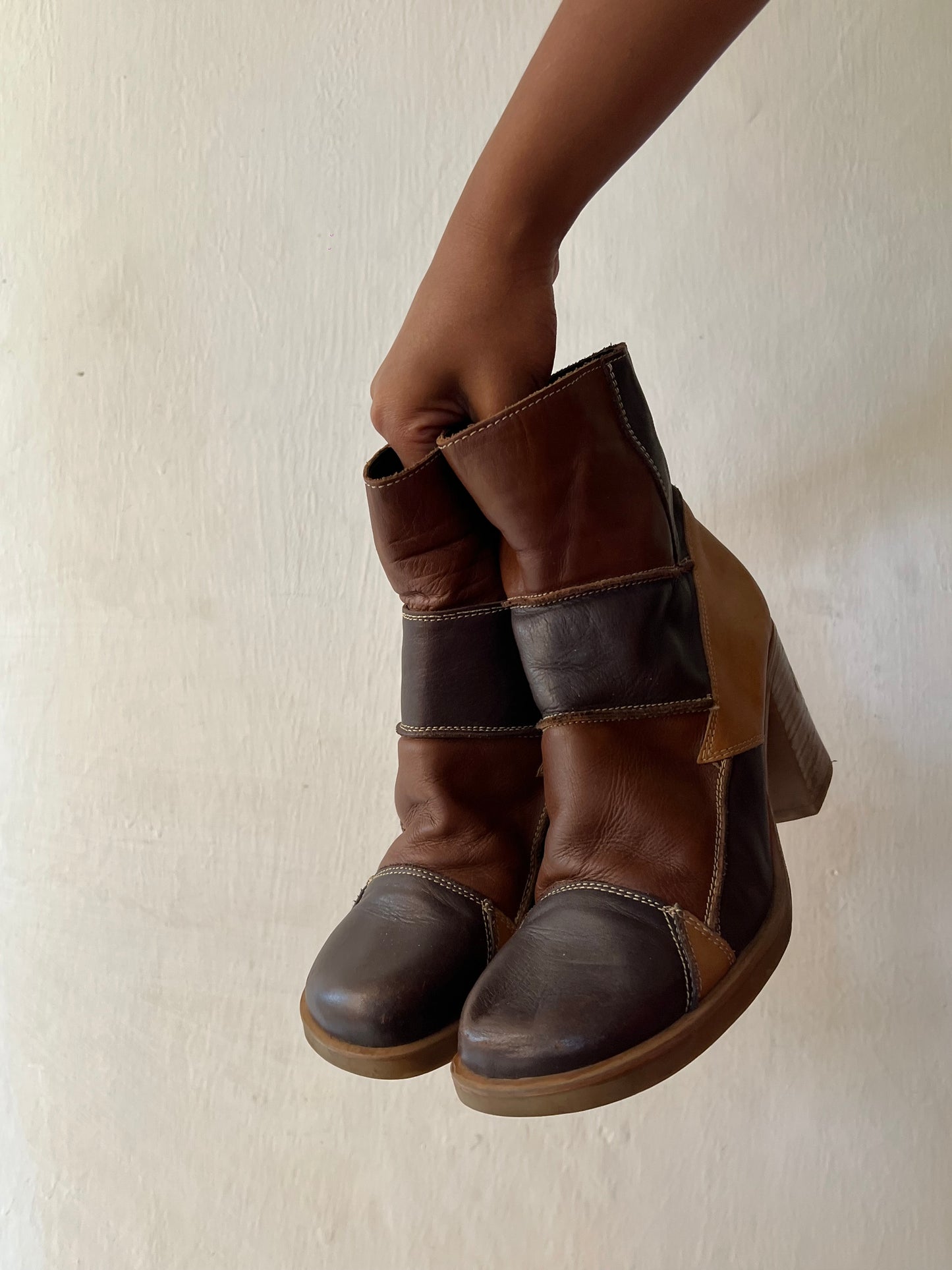 Patch work leather boots