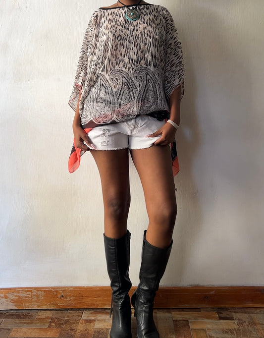 Leopard print sheer boho top