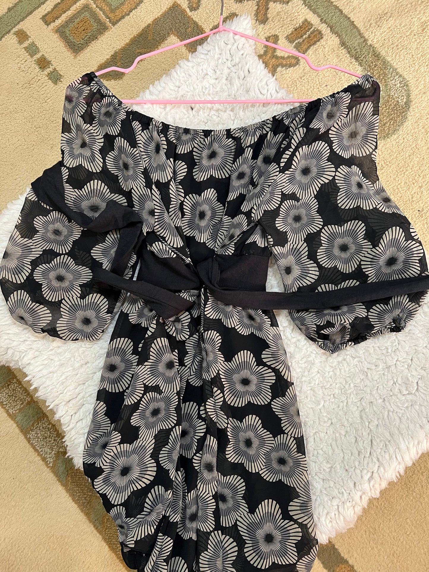 Monochrome Floral Off-Shoulder Top