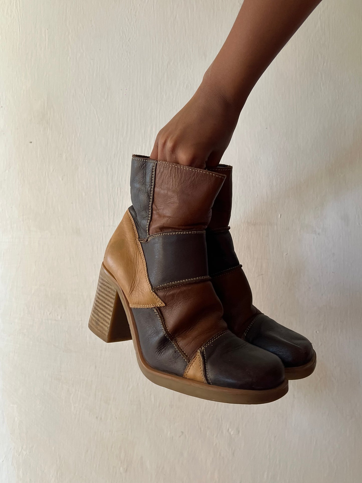 Patch work leather boots