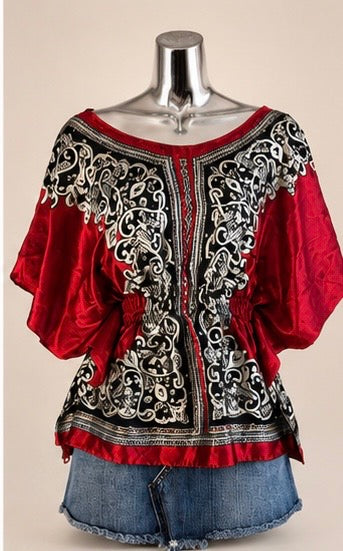Baroque Satin Batwing Blouse